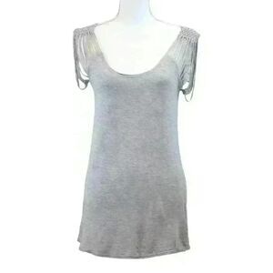 Armani Exchange Ripped Shredder Shoulder Gray Short Sleeve T-Shirt Size Small